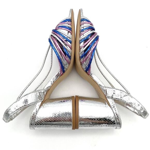 Zara Silver Metallic Block Heel Strappy Sandal Colorful Disco Shoes Size 38 7.5 - Picture 11 of 16